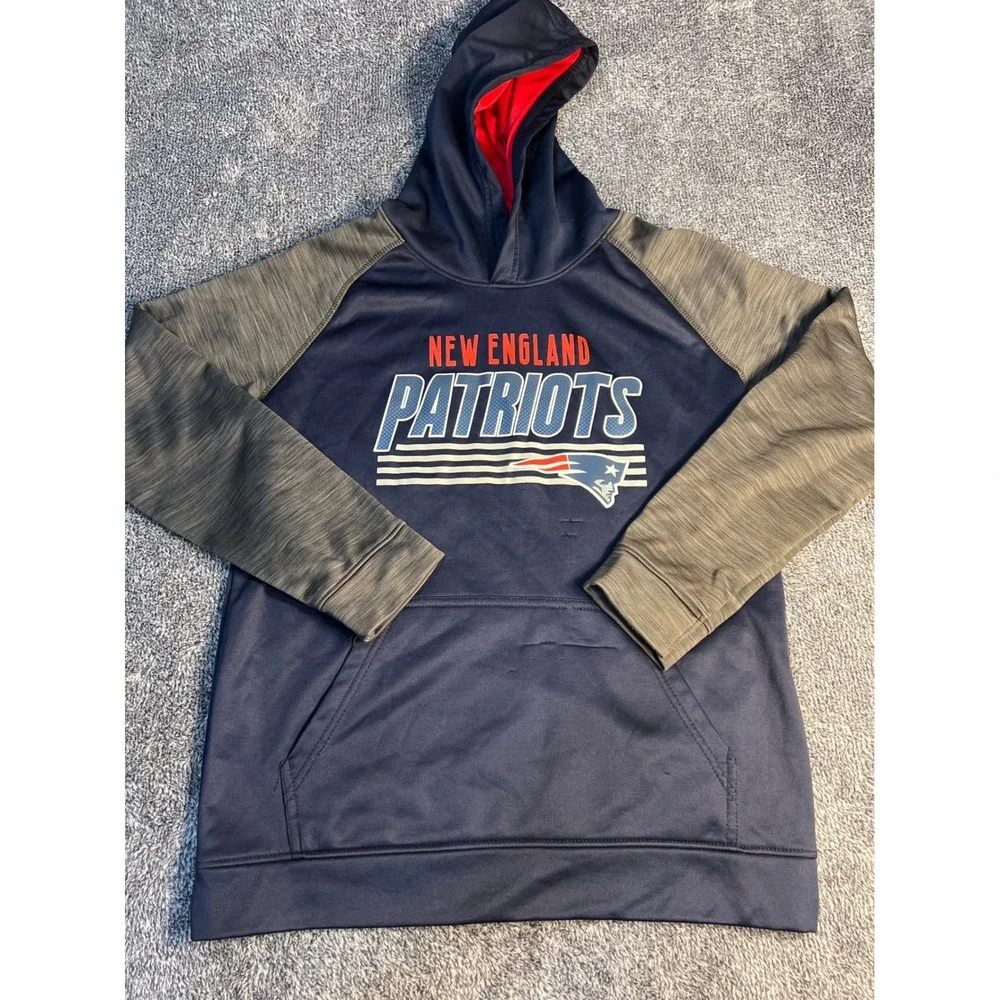 NFL Team Apparel New England Patriots Youth Large Hoodie Navy Grey Polyester